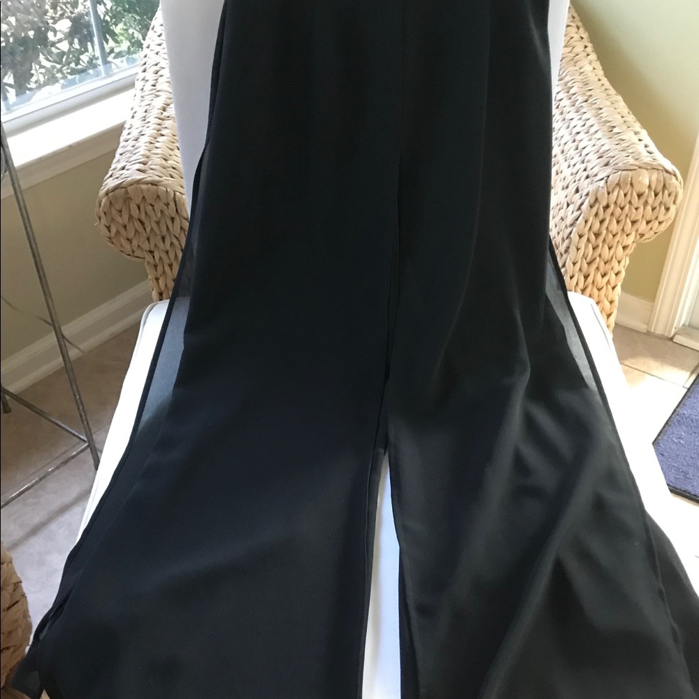 Pretty Black Evening Pants with Sheer Overlay